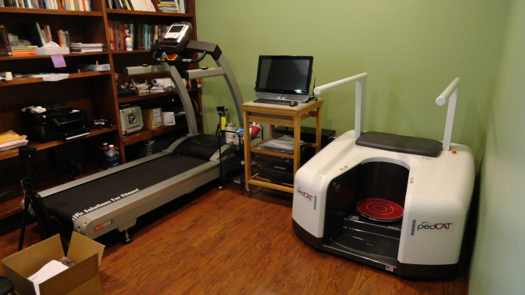 This pedCAT was placed next to a treadmill used for gait analysis. 